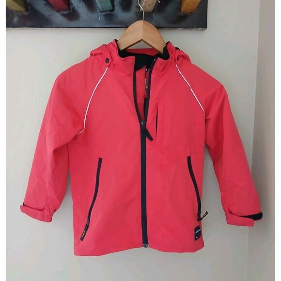 Polarn O. Pyret Fleece Lined Eco Softshell Jacket Size 116 5-6 Pink Hood Active - Picture 1 of 16